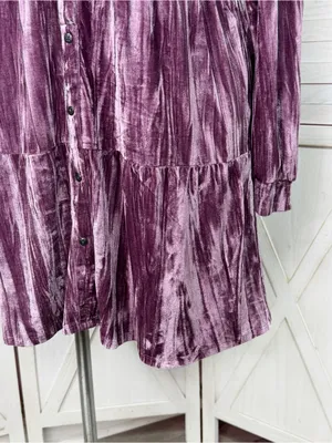 Cato Crushed Velvet Tiered‎ Babydoll Shirt Dress Mauve Purple XL Boho Cottage thumbnail 7
