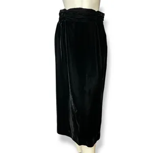 Vintage Velvet Skirt‎ Gathered Waistband Black Midi Straight Michelle Stuart thumbnail 14