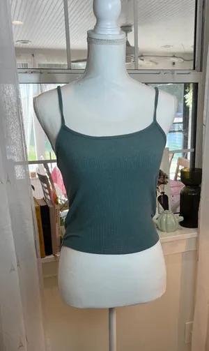 American Eagle Outfitters Ribbed Spaghetti Strap Tank - Teal Green size small. thumbnail 1