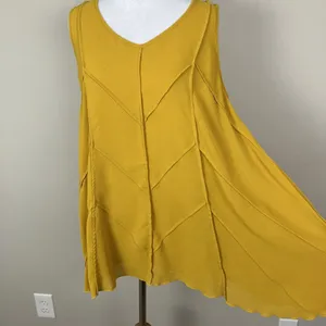 John Mark Tunic Top Womens Medium Yellow Sleeveless Boho‎ Swing Tank Layered Hem thumbnail 5