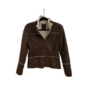 Prana Faux Leather Shearling Jacket Brown Cream Full Zip Women's Small thumbnail 2