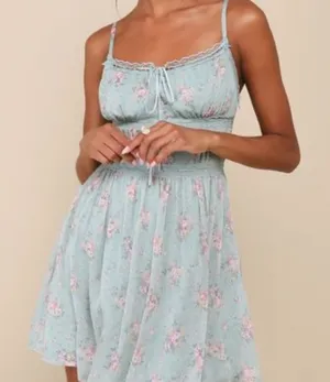 Lulu's Floral Blue Dress thumbnail 1