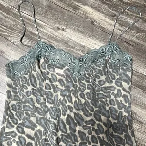 Victoria's Secret Tan & Blue Leopard Print Slip Nighty Lace XS thumbnail 3