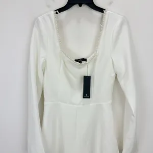 Lulus Luminous Aesthetic White Pearl Bow Long Sleeve Romper Wedding Bridal S NWT thumbnail 9