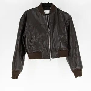 Aritzia Babaton Synergy UnReal Faux Vegan Leather Bomber Jacket Rich Mocha Brown thumbnail 1