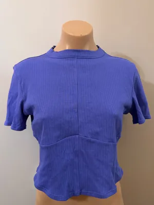 Fabletics Seamless Ribbed Baby Tee Crop Sapphire Sky Large Athletic thumbnail 2