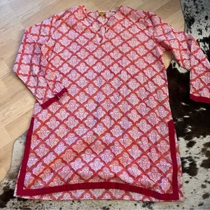 ROLLER‎ RABIT Red Patterned Cotton Tunic Top Size Medium thumbnail 1