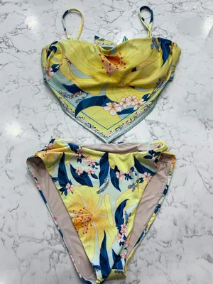 Farm Rio X Anthropologie Floral Print Bandana Bikini Top & High Leg Bottom Set S thumbnail 1