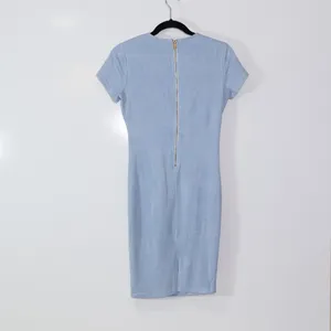 NEW Akira Faux Vegan Suede Leather Short Sleeve Mini Shift Dress Sky Blue M thumbnail 4