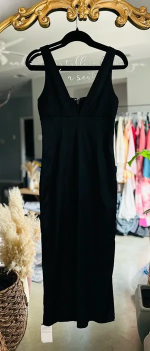 Abercrombie black plunge v neck satin midi dress nwt small thumbnail 1
