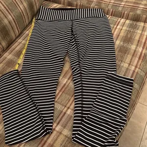 Lululemon Athletica Black and White Striped Leggings thumbnail 1