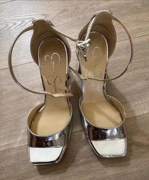 Jessica Simpson Metallic Silver Open-Toe Ankle-Strap Heels thumbnail 1