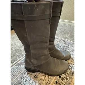 Eddie Bauer Trace Boots Womens 9.5 Gray Leather Zip Tall‎ Riding Waterproof thumbnail 3