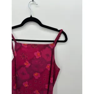 Vtg Y2K Pink Floral Mesh Mini Dress Slip Lettuce Hem Fairycore Coquette‎ Mcbling thumbnail 5