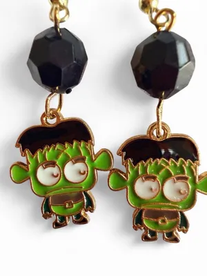 Handmade Frankenstein Monster Enamel Earrings 💚 thumbnail 3