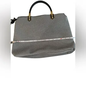 Gianni Bini Black & White Geometric Dot Structured Satchel with Gold‎ Hardware thumbnail 9