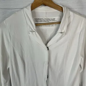 Black Label Womens Medium White Deconstructed Jersey Snap Blazer Cardigan Top thumbnail 3