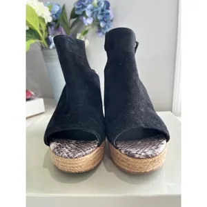 Marc Fisher Black Suede Peep Toe Espadrille Wedge Sandals Size 6.5M‎ thumbnail 9