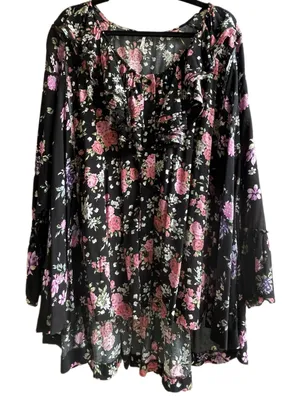 Nwt Free People Loretta Printed Tunic Floral Printed Blouse Black Combo - M thumbnail 7