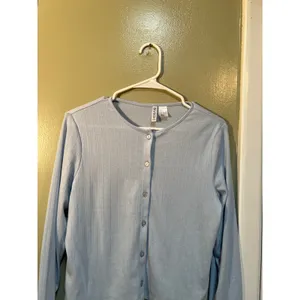 Divided H&M Womens Sz Large LightBlue Pointelle Jersey Cardigan Sweater Crewneck thumbnail 3