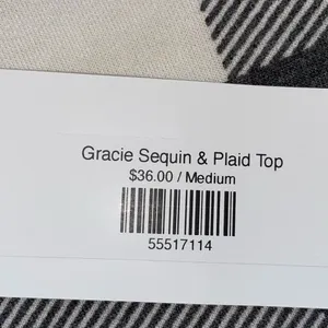 7th Ray Gracie Sequin Plaid Top Women’s Size Medium Oversized Gray Cream Color thumbnail 6