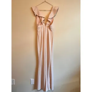 Lulus Maxi Dress Womens Small Blush Pink Madalyn Ruffle V-Neck Formal Gown thumbnail 5