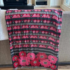 Vera Bradley Colorful Hippie Vibe Pink Gray Red Flowered Scarf thumbnail 2