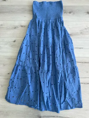 Zesica Boho Summer Midi Smocked Eyelet Flowy Beach Dress Cornflower Blue S NWT thumbnail 1