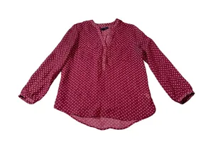 Gap‎ Size Small Maroon Red Blouse Long Sleeve Button Front V-Neck Flowy Print thumbnail 1