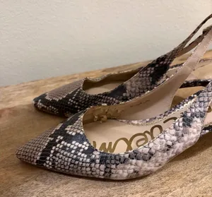 Sam Edelman Black Tan Snakeskin‎ Slingback Kitten Heel Pumps 7.5 *flaw thumbnail 1