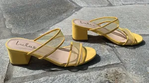 Lulus Saar Yellow Suede Block Heel Slides thumbnail 5