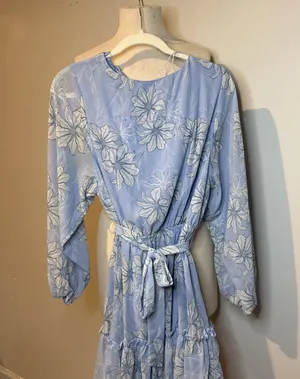 Flying Tomato‎ Womens Light Blue Floral Ruffle Sheer Long Sleeve Dress thumbnail 1