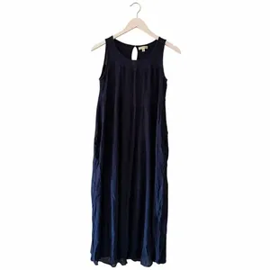 Max Studio Sleeveless Tiered Maxi Navy Pockets Bohemian Festival Dress SZ S thumbnail 4