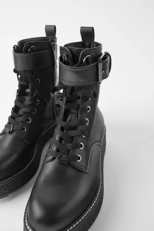ZARA Leather Lug Sole Biker Combat Ankle Boot Shoed 5152/001/040 Black thumbnail 2