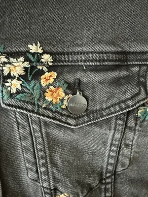 Free People Driftwood floral embroidered denim jacket thumbnail 7