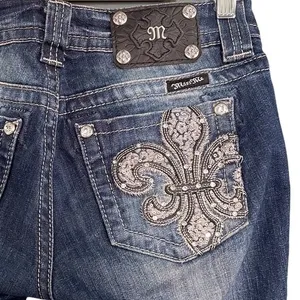 Miss Me Jeans FDL Easy Straight Dark Wash Rhinestone Bling Pockets Size 26 | 2 thumbnail 10