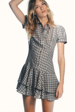 ZARA Women’s Gray Plaid Ruffle Short Dress thumbnail 1