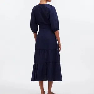 Madewell Tie-Waist Tiered Midi Dress in Windowpane thumbnail 2
