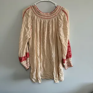 Free People Wind Willow Mini Dress Cream and Red Embroidered thumbnail 6