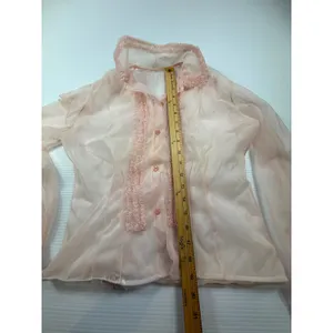 Vintage Phyllis de Mone Sheer Ruffle Blouse Peach Pink Victorian Style S/M thumbnail 2