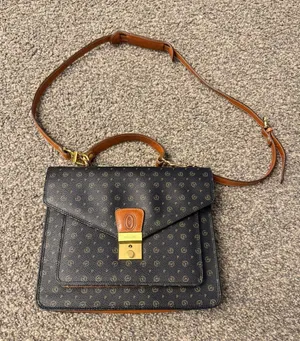 Vintage Pollini Monogram Leather Satchel Bag Italy Dark Academia thumbnail 1