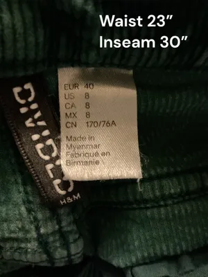 H&M Divided Green Corduroy Wide Leg Pants Size 8 High Waisted Velvet Trousers thumbnail 3