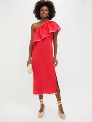 Tuckernuck Hibiscus Red Linen Amalfi Dress Size Large thumbnail 3