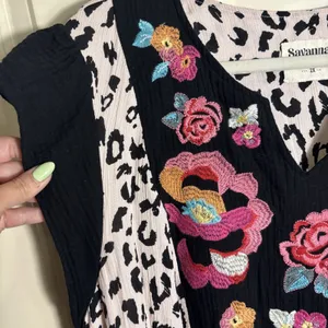 Savanna‎ Jane Boho Floral Embroidered Leopard Print Dress Flutter Sleeve Size 2X thumbnail 3