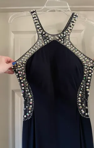 Navy Blue Beaded Gown thumbnail 4