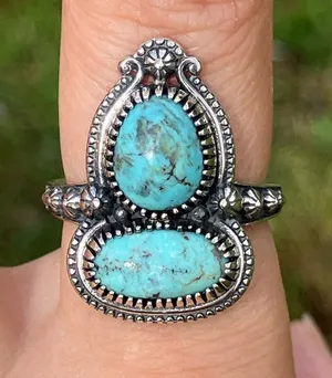 Natural Blue Moon Turquoise Sterling Silver Ring Size 8 thumbnail 1