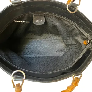 Gucci Vintage Bamboo Top-Handle Black Tiered Nylon Leather Trim Shopper Tote Bag thumbnail 3