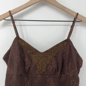 Vintage Y2K Xhilaration Lace V-Neck Spaghetti Strap Cami Brown Women M Lace Trim thumbnail 2