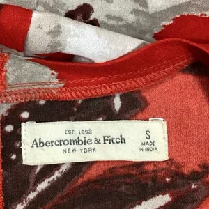 Abercrombie & Fitch Women's Red Floral Crew Neck Short Sleeve Mini Shift Dress S thumbnail 5