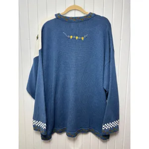 Quacker Factory Blue Garden Angel Embroidered Cardigan Sweater‎ 2X Heart Buttons thumbnail 6